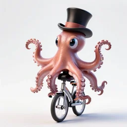 an octopus with a top hat riding a unicycle