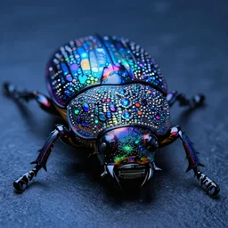 high quality close-up photo scarabs jeweled iridescent highly detailed moody blue lighting low angle hd 8k sharp shallow depth of field