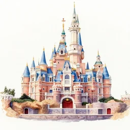 a beautiful watercolour painting of the disney castle on a white canvas background, ultra detailed