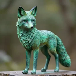 Portrait photography of an Emerald fox sculpture