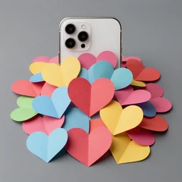 pile of paper hearts, colorful, shot on iphone 1 3, 4 k, high detail, studio lighting