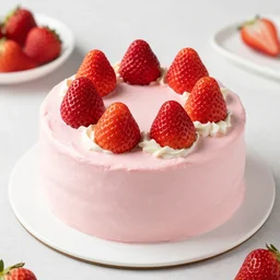 Pink cake with strawberries