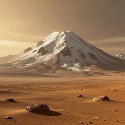 a brightly lit landscape on planet mars, golden hour light, gloomy snow mountain, trending on artstation, featured on behance, well - rendered, extra crisp features, intricate detail, epic composition, in the style of unreal engine