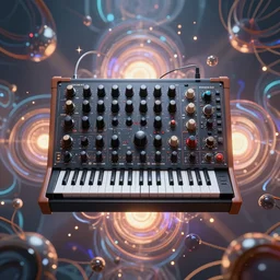 a centered render of intricate modular synthesizer nightclub surrounded by ethereal lights and fractal geometry, cinematic, beautifully lit, by artgerm, by beeple, by karol bak, by donato giancola, 3 d, trending on artstation, octane render, 8 k
