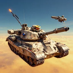 a gigantic hard surface military hardware digital movie camera shaped spaceship m1 tank plasma rifle floating in the sky, maschinen krieger, ilm, beeple, star citizen halo, mass effect, transformers, elysium, warm saturated colours