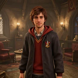 A portrait photo of Max Caulfield, from Life is Strange, on the Ravenclaw common room in Hogwarts. in game capture