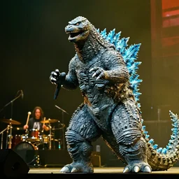 Godzilla playing with The Who, on stage at Woodstock, photo
