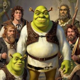 shrek. the greatest warrior in the land by carl spitzweg, ismail inceoglu, vdragan bibin, hans thoma, greg rutkowski, alexandros pyromallis, perfect face, fine details, realistic shaded