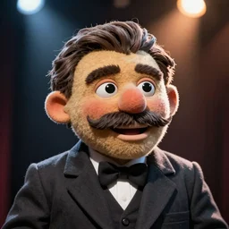 photo of stalin as a muppet, detailed, close up, stage lighting
