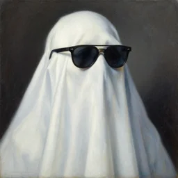 portrait of a ghost with sunglass, painting by by ralph grady james, jean christian biville