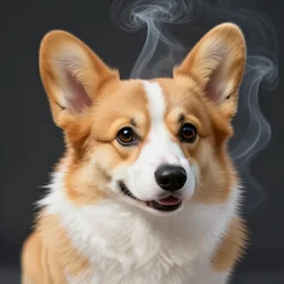 a close up corgi made by smoke