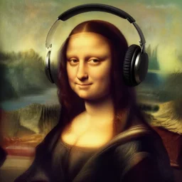 negative no not no not mona lisa wearing headphones