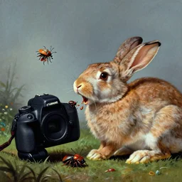 photograph of bugs pouring out of the mouth of a rabbit, canon 7 d, film still, dramatic, cinematic, avant garde, digital painting, thomas kinkade, greg rutkowski, kentaro miura