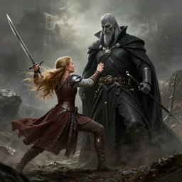 concept art of Eowyn fight the witch king by Tony Sart, Lord of the Rings, highly detailed, realistic, trending on ArtStation