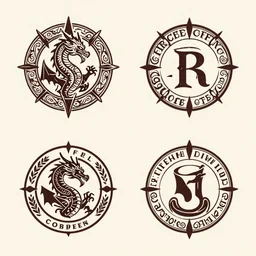 ornate logos for a coffee shop featuring a medieval style dragon, digital art