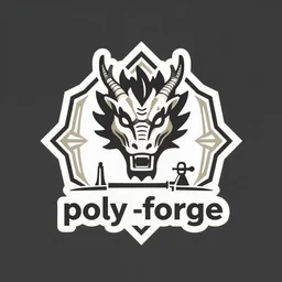 high quality logo of a dragon head shaped blacksmith forge, for a company called poly - forge, symmetrical, award winning, art deco!!!!!!