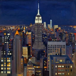 stylized geometry new york landscape by night in the style of james gilleard