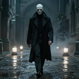 morpheus the sandman with black overcoat netflix dreaming walking hours, by h. r. giger, by karol bak, cinematic, filmic, lumen reflections, in a symbolic and meaningful style