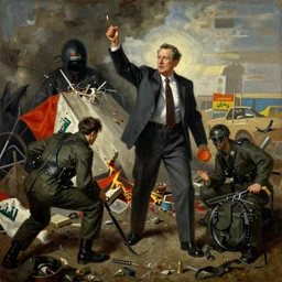 George H.W. Bush destroys Iraq, oil on canvas, 1883