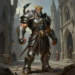 a highly intricate full body portrait painting of a muscular beautiful goliath in daedric - armor, ultra wide shot, poising for the camera, on an medieval gothic street, in the style of greg rutkowski and hans zatzka, digital art, sharp focus, highly realistic, octane render
