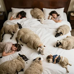 a sheep on bed counting humans to sleep