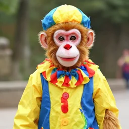 a monkey wearing clown clothes