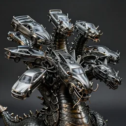 a hydra with its heads being fiat 6 0 0 cars, cinematic, diffuse light, ultrarealistic, intrincate, hq, fine detail, metal