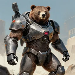a bear piloting a mech suit. art by tomasz alen kopera.