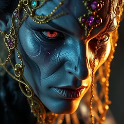 award winning digital portrait of a necromancer by tom bagshaw, artstation trending art, fiber of diamond and amethyst weaving into strands of gold and brass and iron metal filigree joining into carbon fiber strands, fractal shapes, abstract, dramatic lighting, ultra detail, close up, dof, smooth render, cinematic, octane render, art nouveau