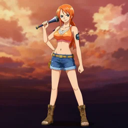 full body portrait, Nami from one piece, desktop wallpaper, trending  on deviantart, artstation