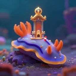 shrine for sea slug gods. award - winning 3 d animation by an indie studio, rimlighting, depth of field, limited but vibrant palette, impressionism, chiaroscuro, bokeh.