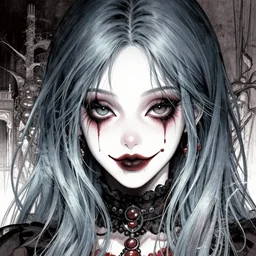 beautiful! coherent!!! detailed! expert! professional manga seinen concept art portrait art of a goth clowngirl, dreamy eyes, painted by ilya kuvshinov!!!!! and zdzislaw beksinski # wow