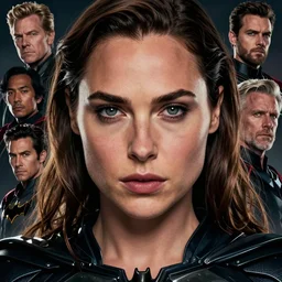 a close up face of Gal Gadot as Batwoman by Greg Rutkowski, Sung Choi, Mitchell Mohrhauser, Maciej Kuciara, Johnson Ting, Maxim Verehin, Peter Konig, Zack Snyder, 8k photorealistic, cinematic lighting, HD, high details, dramatic, trending on artstation,
