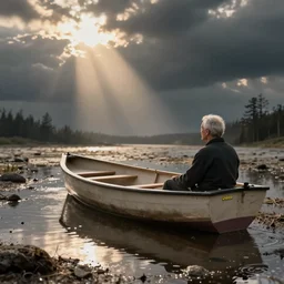 yello boris blank and dieter meier in a little boat in a puddle.