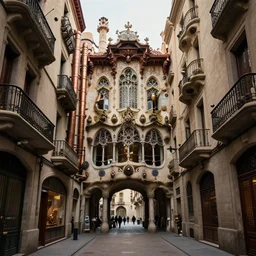 barcelona in 1 9 1 8, retrofuturism, steampunk, carrer de tallers in the gothic quarter, modernism, passageways between houses, steam pipes
