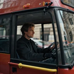 professional photograph of a man driving a convertible bus in london. intricate details. 3 5 mm photograph. dramatic lighting. action shot. absolute focus. masterpiece.