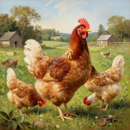 chicken in the peaceful farm, highly detailed painting by gaston bussiere, craig mullins, j. c. leyendecker, 8 k