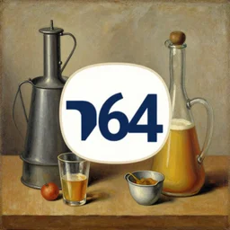 a 1 9 8 5 raphael painting of brewing supplies in the color scheme of the n 6 4 logo