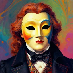 a psychedelic portrait of victorian duke with a stylized mask, vibrant color scheme, highly detailed, in the style of romanticism, cinematic, artstation, moebius, greg rutkowski