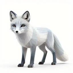 a low polygon render of an arctic fox on a white background, octane render,