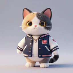 3d render of a cat wearing a letterman jacket, 85mm, blender