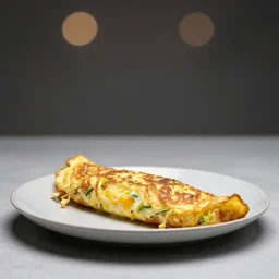 food photography of french cheese omelette minimalistic side view high bokeh, cinematic studio lighting
