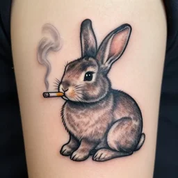 well - detailed tattoo stencil of a rabbit smoking a cigarette