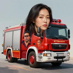 a portrait of a korean woman merged with a fire truck, art by boris vallejo and greg danton and denys tsiperko, detailed, hyperrealism, artstation
