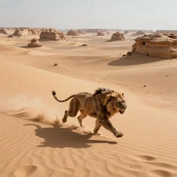 magic eating beast running across the open desert, empty desert, sand, karst landscape, wide shot, concept art by greg rutkowski