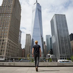 blond man larger than skyscrapers walks around the city, ground view, highly detailed, canon eos r 3, f / 1. 4, iso 2 0 0, 1 / 1 6 0 s, 8 k, raw, unedited