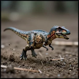 kodak portra 4 0 0, 5 0 mm leica summicron f 1. 2, award winning macro photo of a small muddy dinosaur running fast on mud, fast shutter speed, motion blur, tiny gaussian blur, highly detailed, highly intricate, depth of field, low contrast, action photography