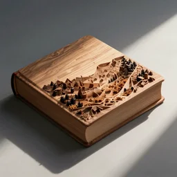 photograph of a book made entirely out of wood