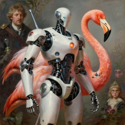highly detailed portrait of an humanoid robotic flamingo mecha, painting by gaston bussiere, craig mullins, j. c. leyendecker, lights, art by ernst haeckel, john william godward, hammershøi,