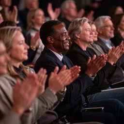an audience clapping, each member of the audience is terry crews